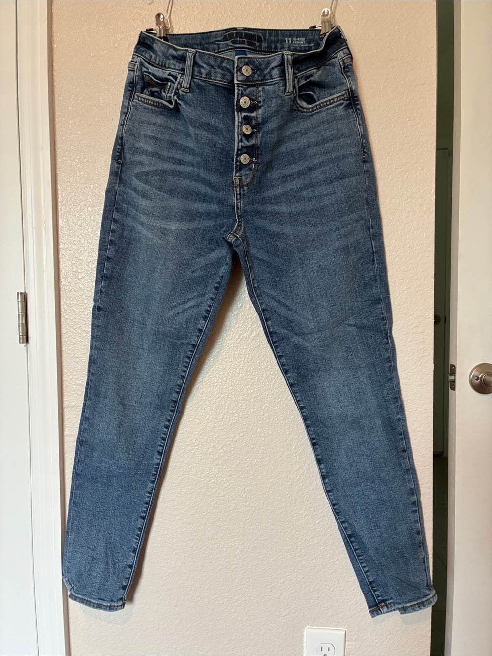 Arizona Jean Company High-Rise Button-Fly Jeans in Medium Blue Denim
